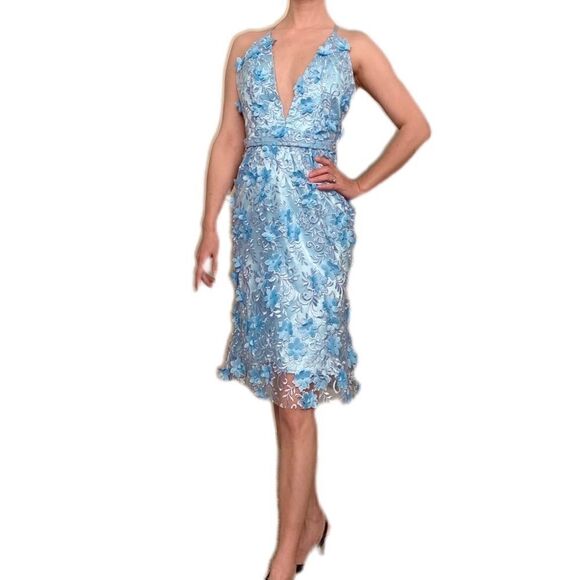 Sexy Open Back Floral Lace With 3D Flowers And Beads Halter Party Dress - Picture 3 of 15